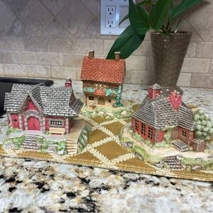 Vintage Christmas Holiday Village Mini House Tealight Set